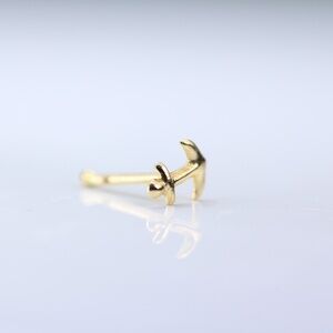 Solid 9kt gold Nose Stud Piercing with a solid gold Anchor sign tiny 9k mark New